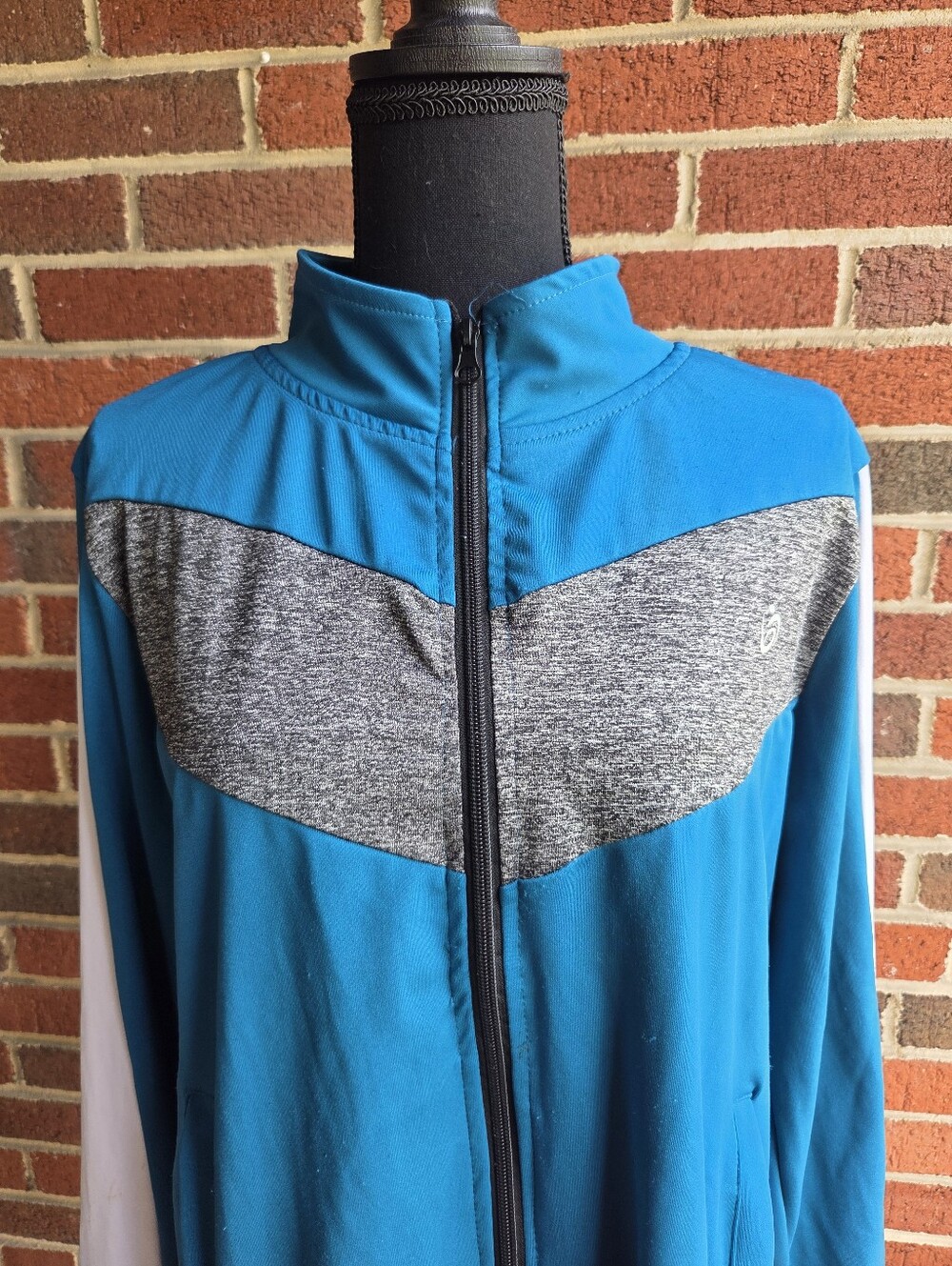 Body Instincts Turquoise & Feather Grey Knit Full Zip Womens Fleece | Size 1XL - Picture 2 of 7